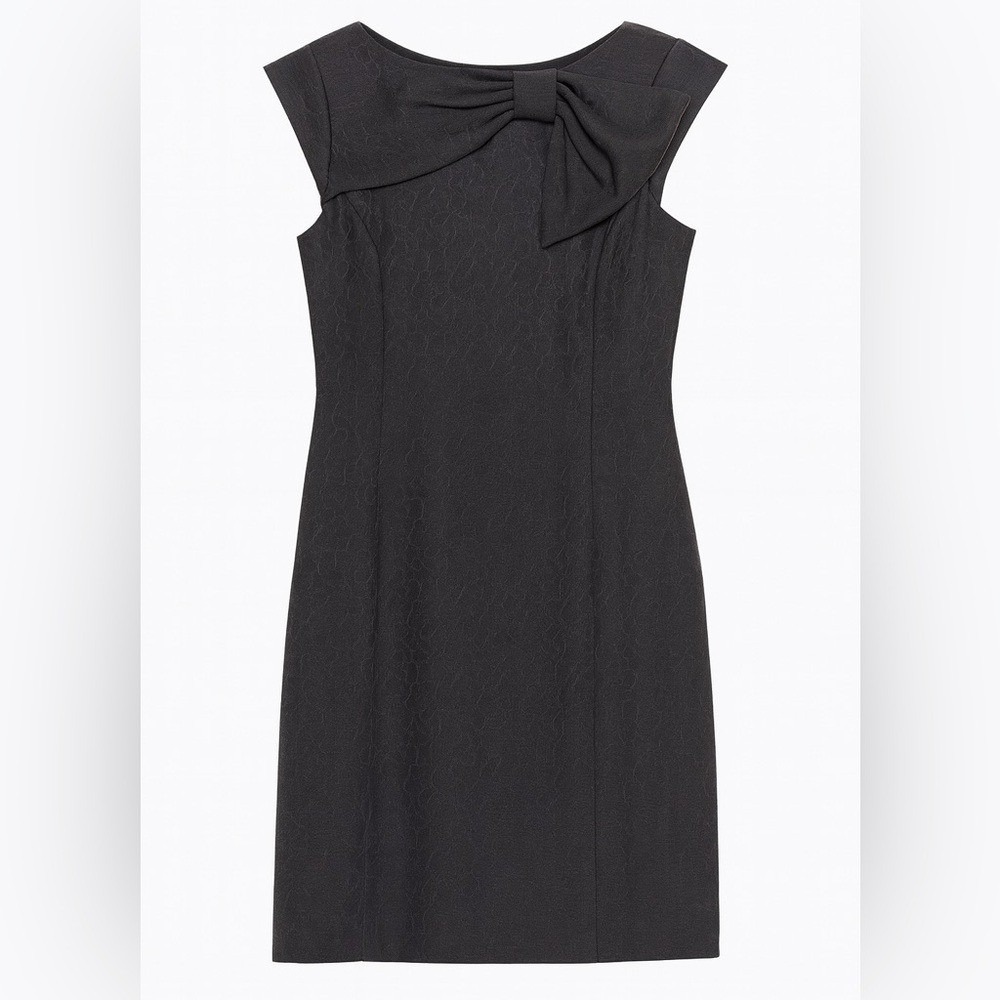 Isabella DeMarco Charcoal Gray Jacquard Sheath Dress Size 12 w/elegant bow